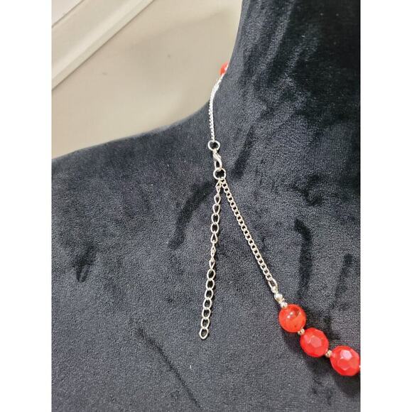 Red Bead Strand Necklace Gold Tone Women Jewelry Simple Style - Picture 5 of 6